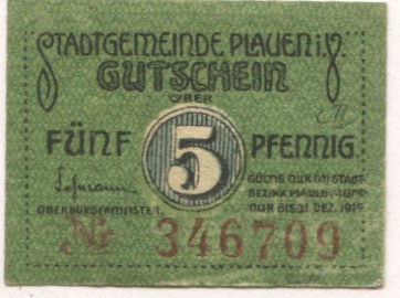 Plauen - Stadt - - 31.12.1919 - 5 Pfennig 
