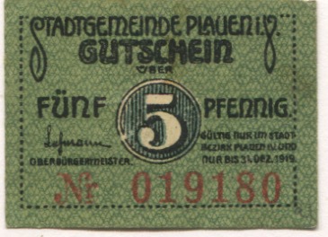 Plauen - Stadt - - 31.12.1919 - 5 Pfennig 