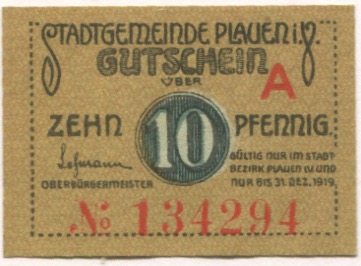 Plauen - Stadt - - 31.12.1919 - 10 Pfennig 