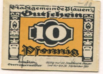 Plauen - Stadt - - 30.9.1921 - 10 Pfennig 