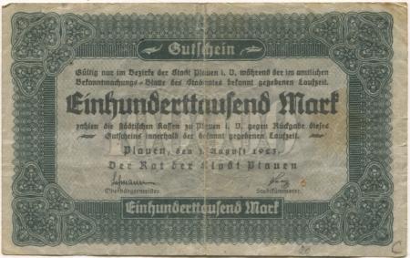 Plauen - Stadt - 1.8.1923 - 100000 Mark 
