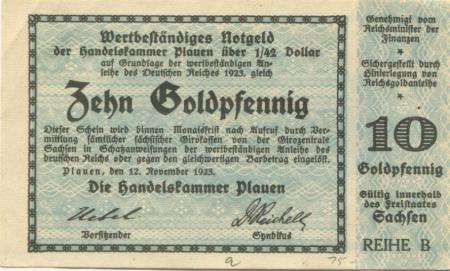 Plauen - Handelskammer - 12.11.1923 - 10 Gold-Pfennig 