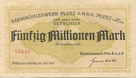 Plötz (heute: Löbejün-Wettin) - Steinkohlenwerk GmbH - 25.7.1923 - 50 Millionen Mark 