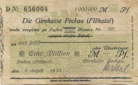 Pockau - Gemeindeverbands-Girokasse - 8.8.1923 - 1 Million Mark 