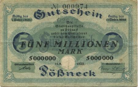 Pößneck - Stadt - 11.8.1923 - 5 Millionen Mark 