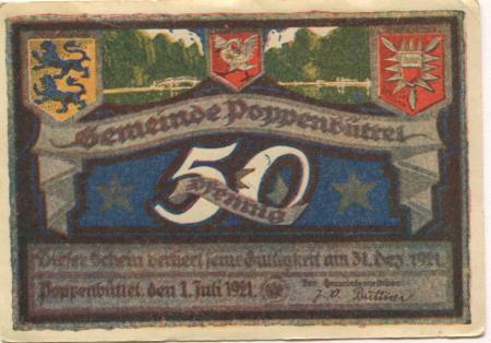 Poppenbüttel (heute: Hamburg) - Gemeinde - 1.7.1921 - 31.12.1921 - 50 Pfennig 