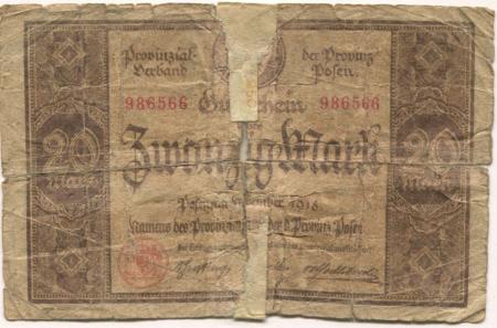 Posen (heute: PL-Poznan) - Provinzialverband - November 1918 - 1.2.1919 - 20 Mark 