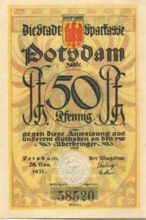 Potsdam - Stadt - 28.11.1921 - 1.4.1922 - 50 Pfennig 
