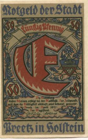 Preetz -  Stadt - April 1921 - 50 Pfennig 