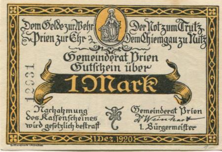Prien - Gemeinde - 1.12.1920 - 1 Mark 