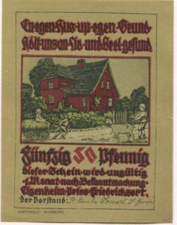 Pries und Friedrichsort (heute: Kiel) - Baugenossenschaft Eigenheim - -- - 50 Pfennig 