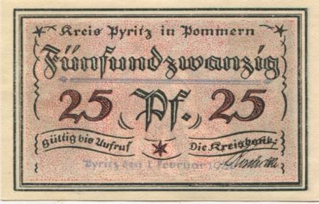 Pyritz (heute: PL-Pyrzyce)  - Kreisbank - 1.2.1921 - 25 Pfennig 