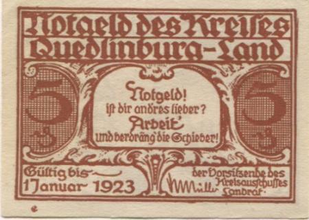 Quedlinburg - Kreis - - 1.1 1923 - 5 Pfennig 