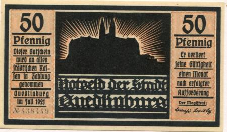 Quedlinburg - Stadt - Juli 1921 - 50 Pfennig 