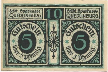 Quedlinburg - Städtische Sparkasse, Rathaus und Bahnhofstr. 1 - -- - 10 Pfennig 