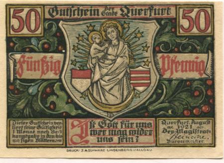 Querfurt - Stadt - August 1921 - 50 Pfennig 