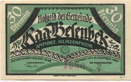 Raa-Besenbek - Gemeinde - - 31.12.1921 - 30 Pfennig 