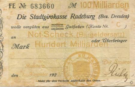 Radeburg - Stadt - 7.11.1923 - 100 Milliarden Mark 