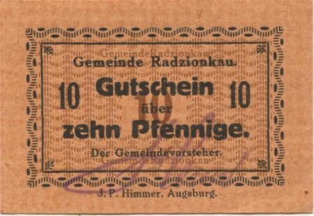 Radzionkau (heute: PL-Radzionkow) - Gemeinde - -- - 10 Pfennig 
