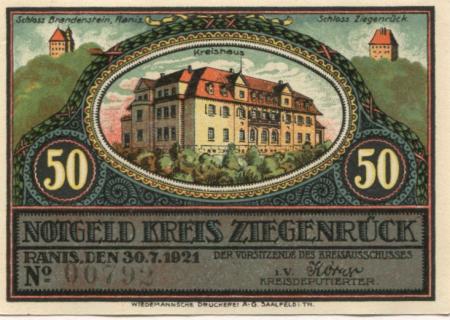 Ranis - Kreis Ziegenrück - 30.7.1921 - 50 Pfennig 