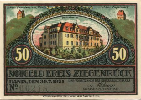 Ranis - Kreis Ziegenrück - 30.7.1921 - 50 Pfennig 