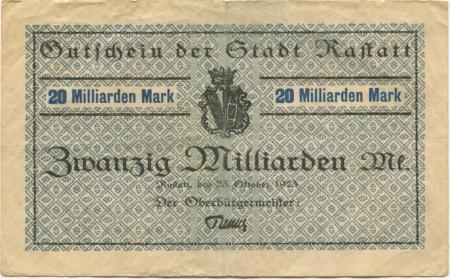 Rastatt - Stadt - 23.10.1923 - 20 Milliarden Mark 