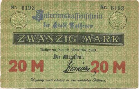 Rathenow - Stadt - 12.11.1918  - 20 Mark 