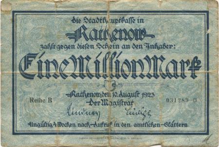 Rathenow - Stadt - 10.8.1923 - 1 Million Mark 