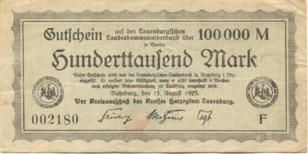 Ratzeburg - Kreis Herzogtum Lauenburg - 15.8.1923 - 100000 Mark 