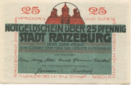 Ratzeburg - Stadt - -- - 25 Pfennig 