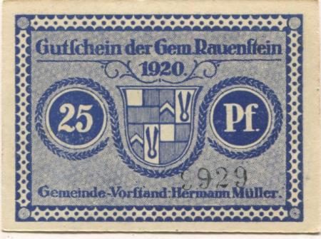 Rauenstein (heute: Frankenblick) - Gemeinde - 1920 - 25 Pfennig 