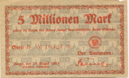 Rauxel (heute: Castrop-Rauxel) - Amt - 25.8.1923 - 5 Millionen Mark 