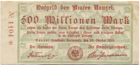 Rauxel (heute: Castrop-Rauxel) - Amt - 20.10.1923 - 500 Millionen Mark 