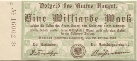 Rauxel (heute: Castrop-Rauxel) - Amt - 20.10.1923 - 1 Milliarde Mark 