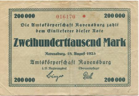 Ravensburg - Amtskörperschaft - 18.8.1923 - 200000 Mark 