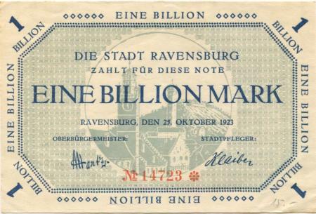 Ravensburg - Stadt - 25.10.1923 - 1 Billion Mark 