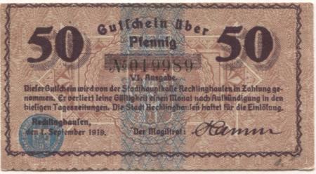 Recklinghausen - Stadt - 1.9.1919 - 50 Pfennig 