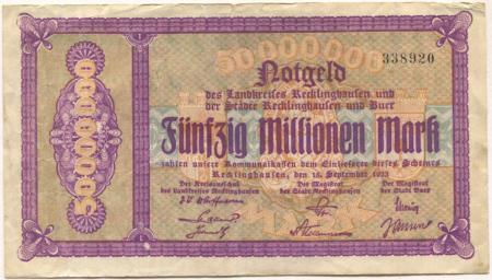 Recklinghausen und Buer - Kreis und Stadt Recklinghausen, Stadt Buer - 15.9.1923 - 50 Millionen Mark 
