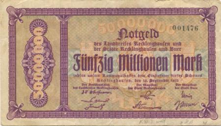 Recklinghausen und Buer - Kreis und Stadt Recklinghausen, Stadt Buer - 15.9.1923 - 50 Millionen Mark 