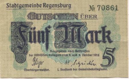 Regensburg - Stadt - (4./8.1918) - 5 Mark 