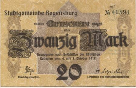 Regensburg - Stadt - (4./8.1918) - 20 Mark 