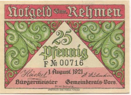 Rehmen (heute: Oppurg) - Gemeinde - 1.8.1921 - 25 Pfennig 