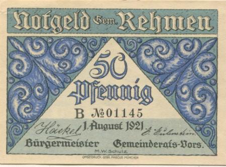 Rehmen (heute: Oppurg) - Gemeinde - 1.8.1921 - 50 Pfennig 