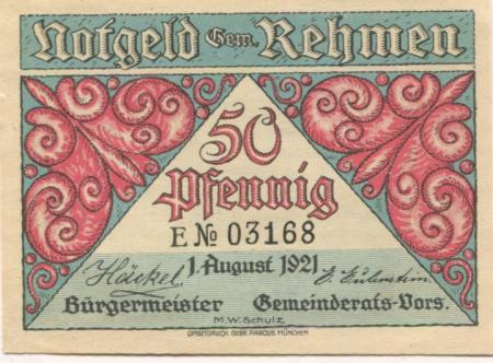 Rehmen (heute: Oppurg) - Gemeinde - 1.8.1921 - 50 Pfennig 