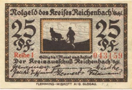Reichenbach (heute: PL-Dzierzoniów) - Kreis - -- - 25 Pfennig 