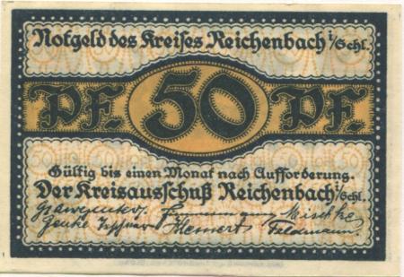 Reichenbach (heute: PL-Dzierzoniów) - Kreis - -- - 50 Pfennig 