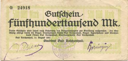 Reichenhall (Bad) - Stadt - 13.8.1923 - 500000 Mark 