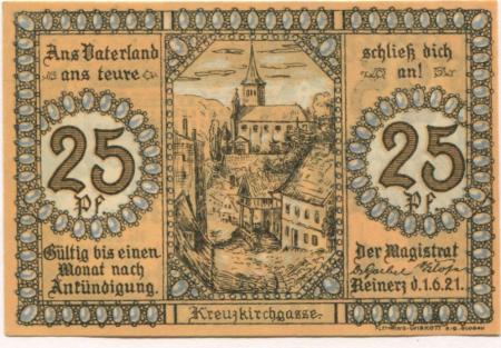 Reinerz (Bad) (heute: PL-Duszniki-Zdrój) - Stadt - 1.6.1921 - 25 Pfennig 
