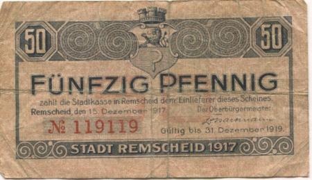 Remscheid - Stadt - 15.12.1917 - 31.12.1919 - 50 Pfennig 