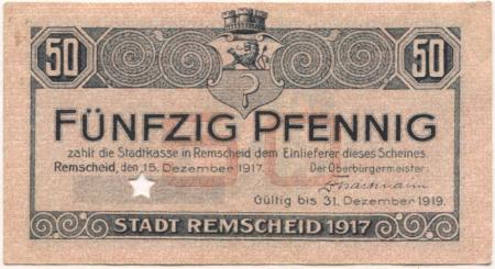 Remscheid - Stadt - 15.12.1917 - 31.12.1919 - 50 Pfennig 